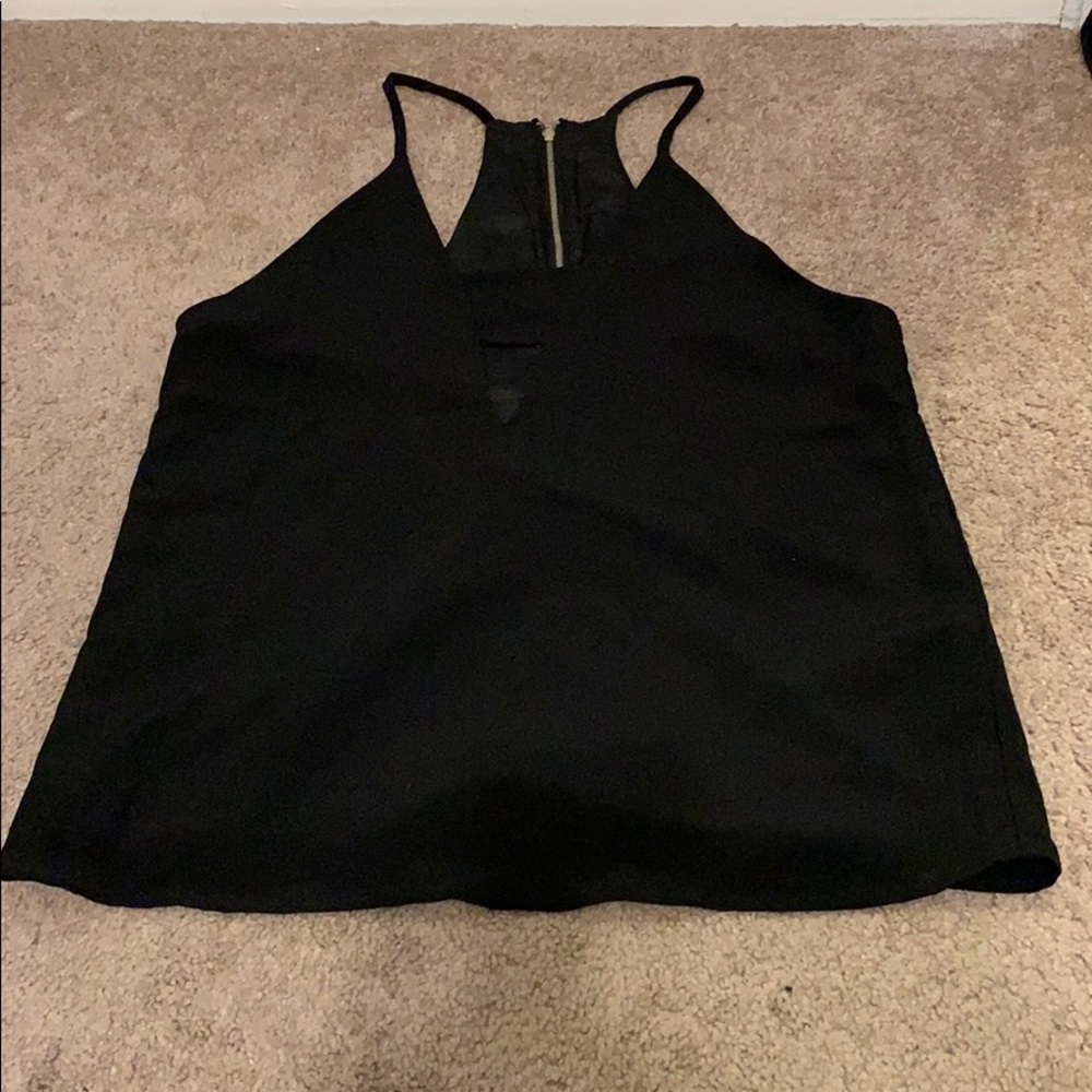 Black deep v blouse with partial zip back